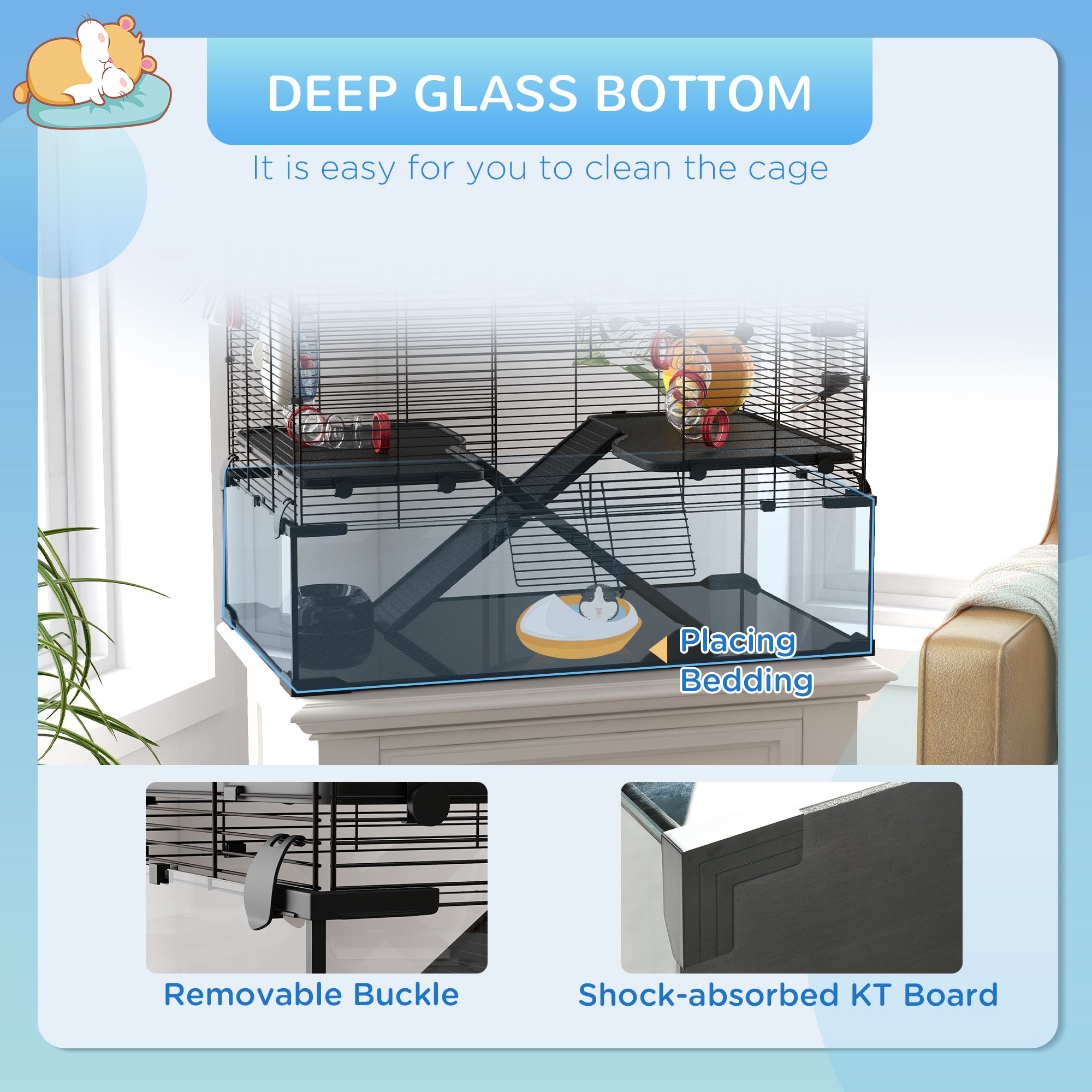 31" Hamster Cage with Tube and Tunnel, Deep Glass Bottom