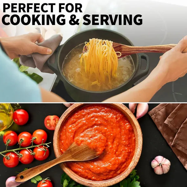 Six-piece Wooden Cooking Spoon Set – Heat-resistant, Smooth Teak Wood For A Comfortable Grip – Lightweight And Durable – Easy To Clean And Perfect For Non-stick Cookware.