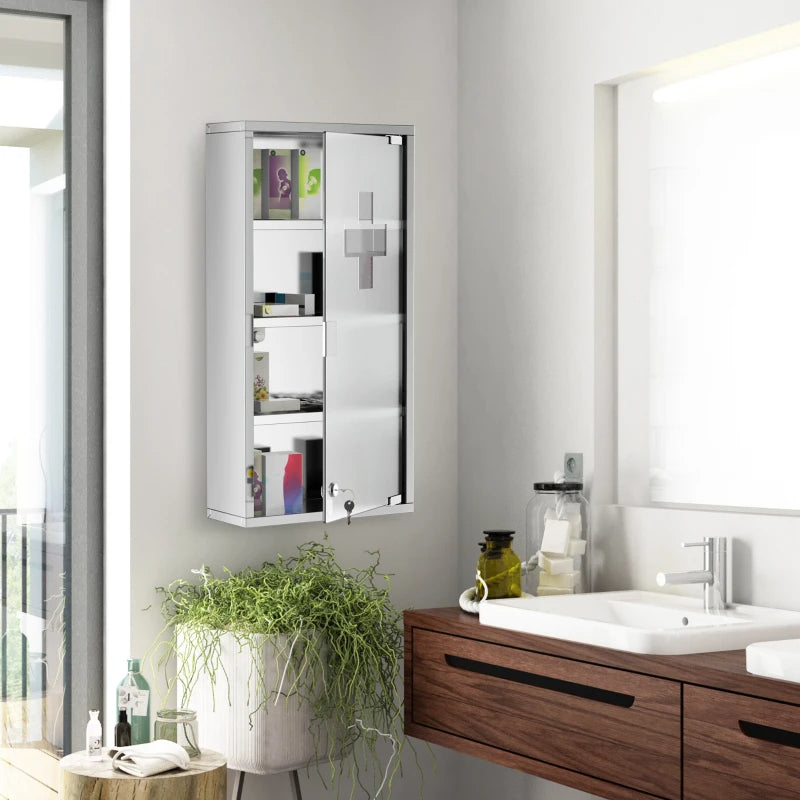 Lockable Medicine Cabinet, 4 Tier Stainless Steel Medical Wall Box With 2 Keys And Shelves For Bathroom