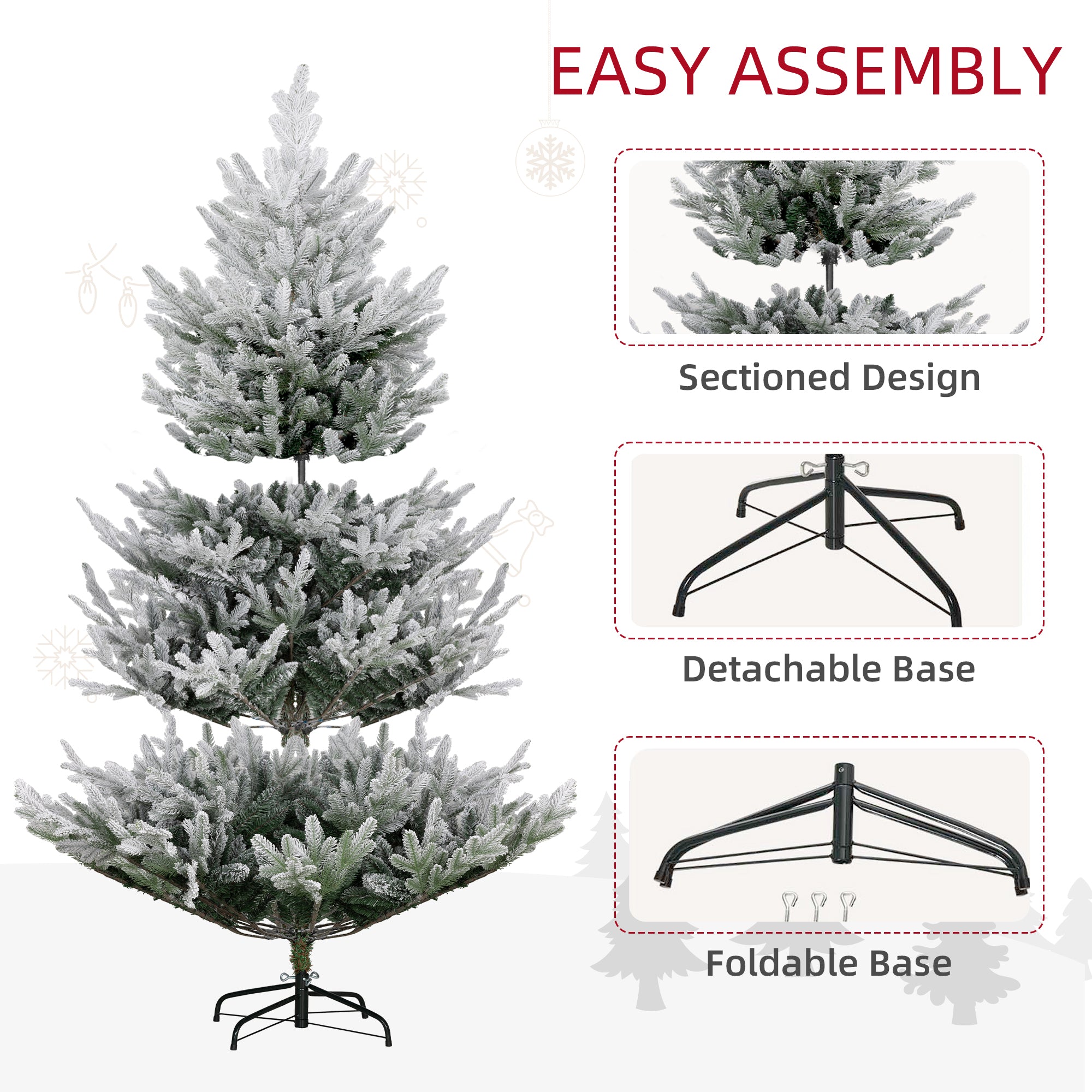 6 FT Artificial Christmas Tree, Flocked Hinged Xmas Tree with 795 Tips, Steel Base, Auto Open, Green