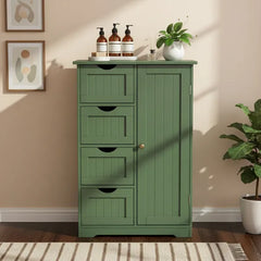 Forest Green, MDF With Paint And Melamine Veneer, Vertical Stripes, 56*30*82.5cm, 4 Drawers, 1 Door, Bathroom Vanity