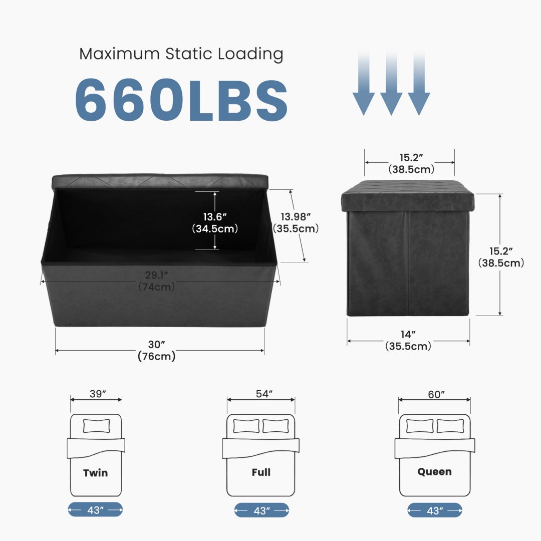 Foldable Storage Ottoman Bench 43in, Foot Rest Stool, Synthetic Leather Storage Chest With Thicker Foam Padded Seat For Entryway Living Room
