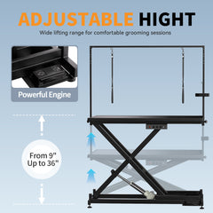 Height Adjustable Pet Grooming Table, Equipped With Leveling Wheels, Dog Grooming Arms, Anti Slip Tabletop, And Tool Organizer 50 Inches, Black, Prohibited Platform Temu