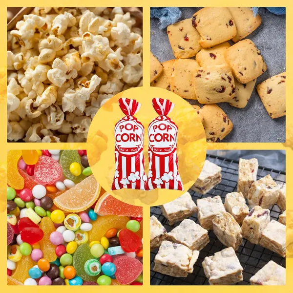 300 Pcs Plastic Popcorn Bags With Twist Ties Pop Corn Party Sleeves Snack Containers Nostalgia Gift Packs Circus Carnival Party Goodie Candy Bags Red White Stripe Popcorn Container