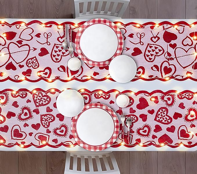1pc Valentines Day Decorations Table Runner 13 X 72 Inch Lace Heart Table Runner For Wedding Party