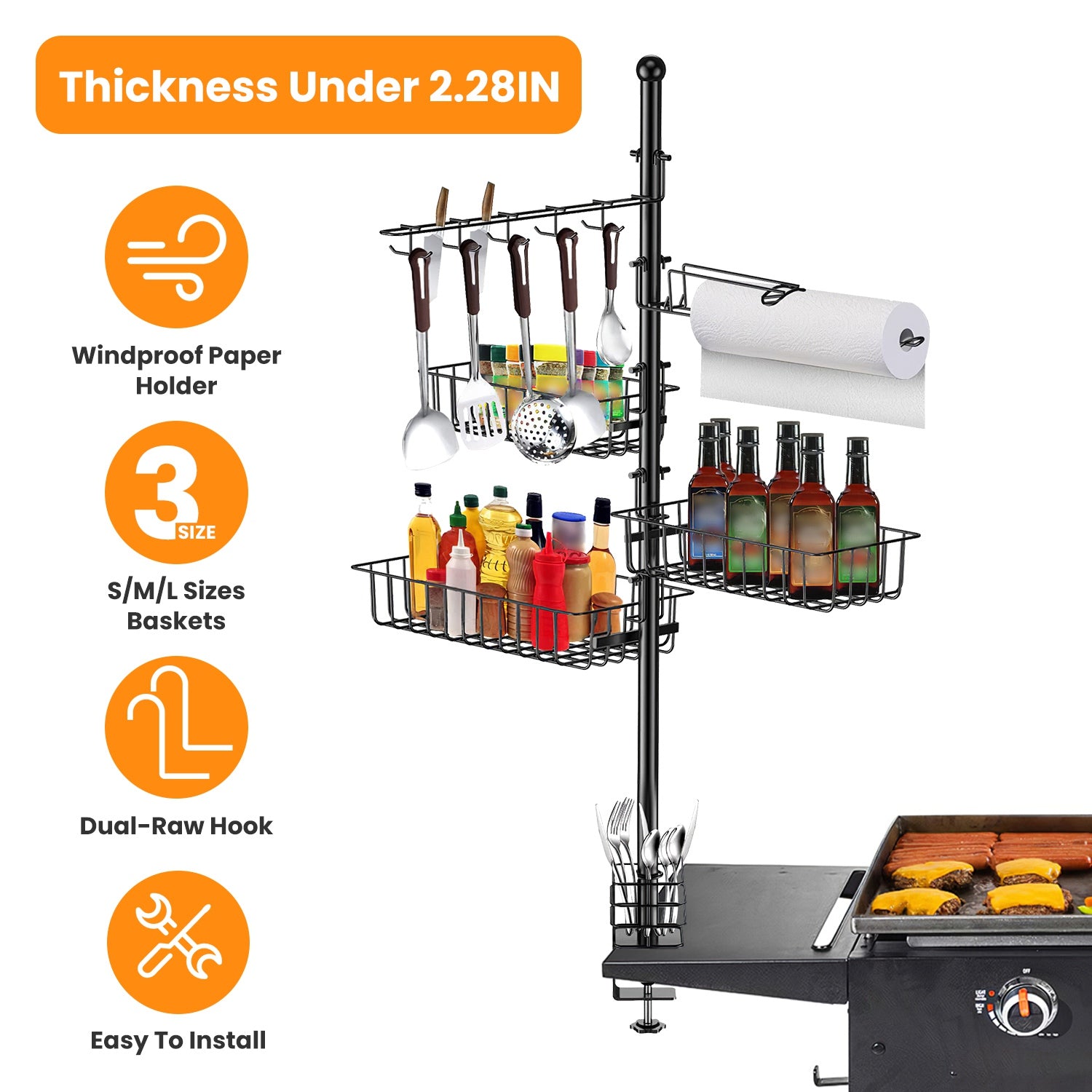 1Pc Griddle Caddy With Paper Towel Holder Hook Baskets BBQ Accessories Storage Rack Vertical Standing BBQ Organizer Grill Utensil Storage Fit For Blackstone Griddle