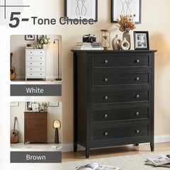 Black Embossed (SG017FD) P2 Particleboard + MDF Melamine 80*40*115cm Framed, Double Handles, Five Drawers Cabinet