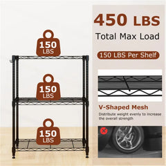 3-Tier Industrial Bookshelf With Anti-Falling Guardrails, 33 LBS Per Shelf Storage Organizer - Black