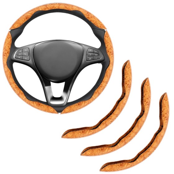Car Wood Grain Steering Wheel Cover Car Interior Accessories 3PCS Segmented Butterfly Design Universal 99 Percent Vehicle Wheel Cover Protector