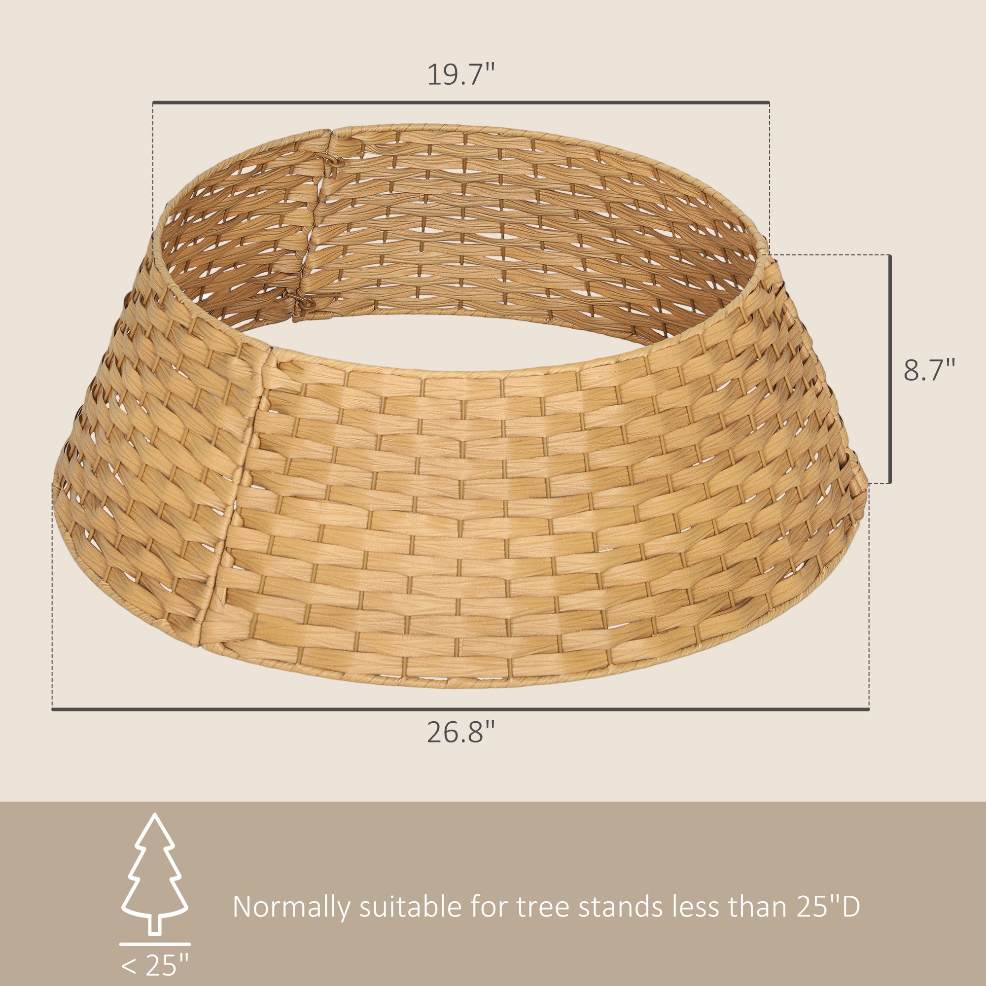 27 inch Rustic Christmas Tree Skirt, Plastic Woven Christmas Tree Collar for Party, Holiday, Home Decoration, Natural