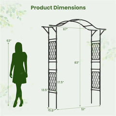 Garden Arch Trellis - PE-Coated Metal, 67"x15.5"x83" Plant Support For Climbing Vines