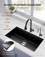 30 Inch Granite Kitchen Sink Undermount Single Bowl Drop-In Basin For RV Bar