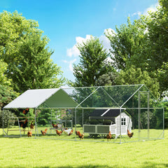 Large Metal Chicken Coop with Waterproof Cover, Roosting Bar, Nesting Box, 9.8' x 19.7' x 6.4'