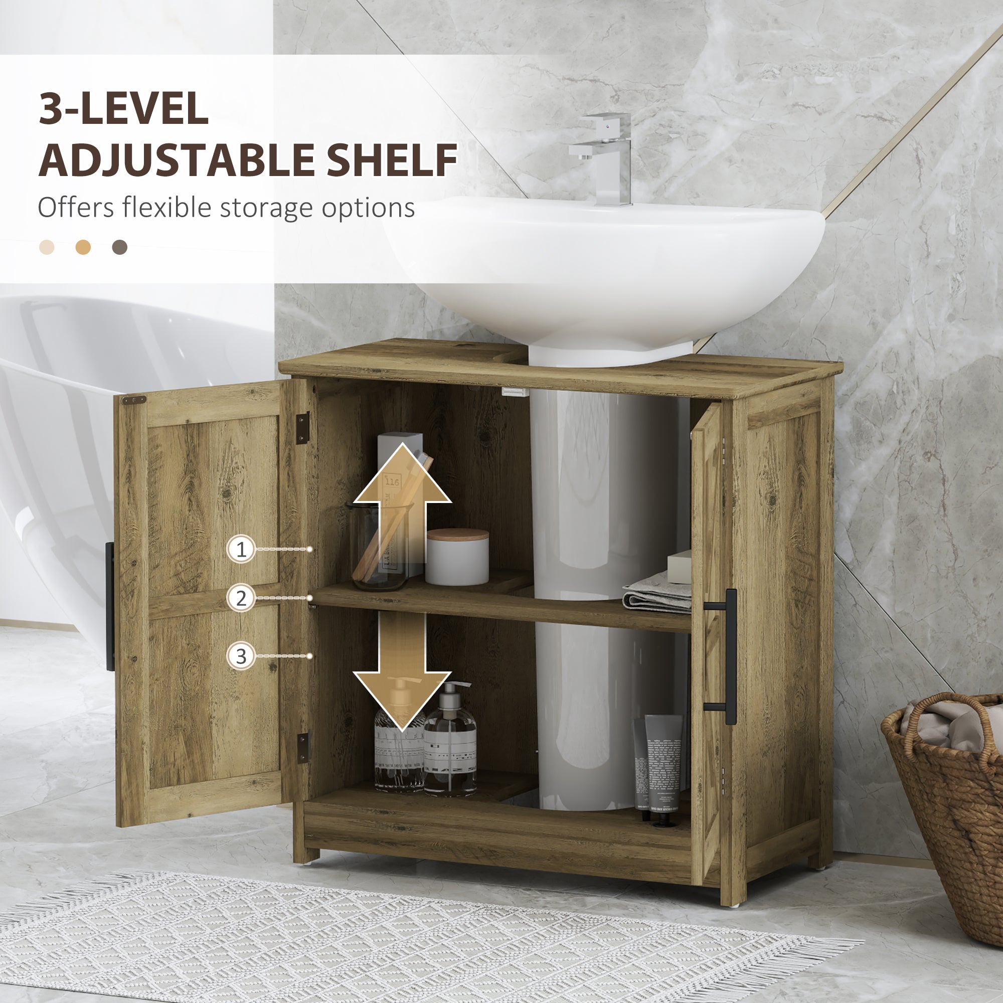 Farmhouse Pedestal Sink Storage Cabinet, Bathroom Sink Cabinet with 2 Barn Doors and Adjustable Shelf, Light Gray