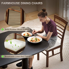Wooden Dining Chairs Set of 4, Farmhouse Upholstered Kitchen Chairs with Rubber Wood Frame, Dark Brown and Beige