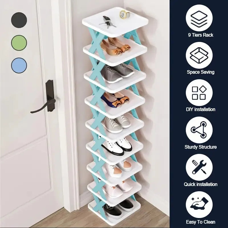 Entrance High And Narrow Shoe Rack, 9-layer Shoe Rack Can Put 9 Pairs Of Shoes, Space-saving Vertical Shoe Rack, Plastic Stackable Shoe Rack, Suitable For Wardrobe, Corridor, Bathroom, Dormitory, Chri
