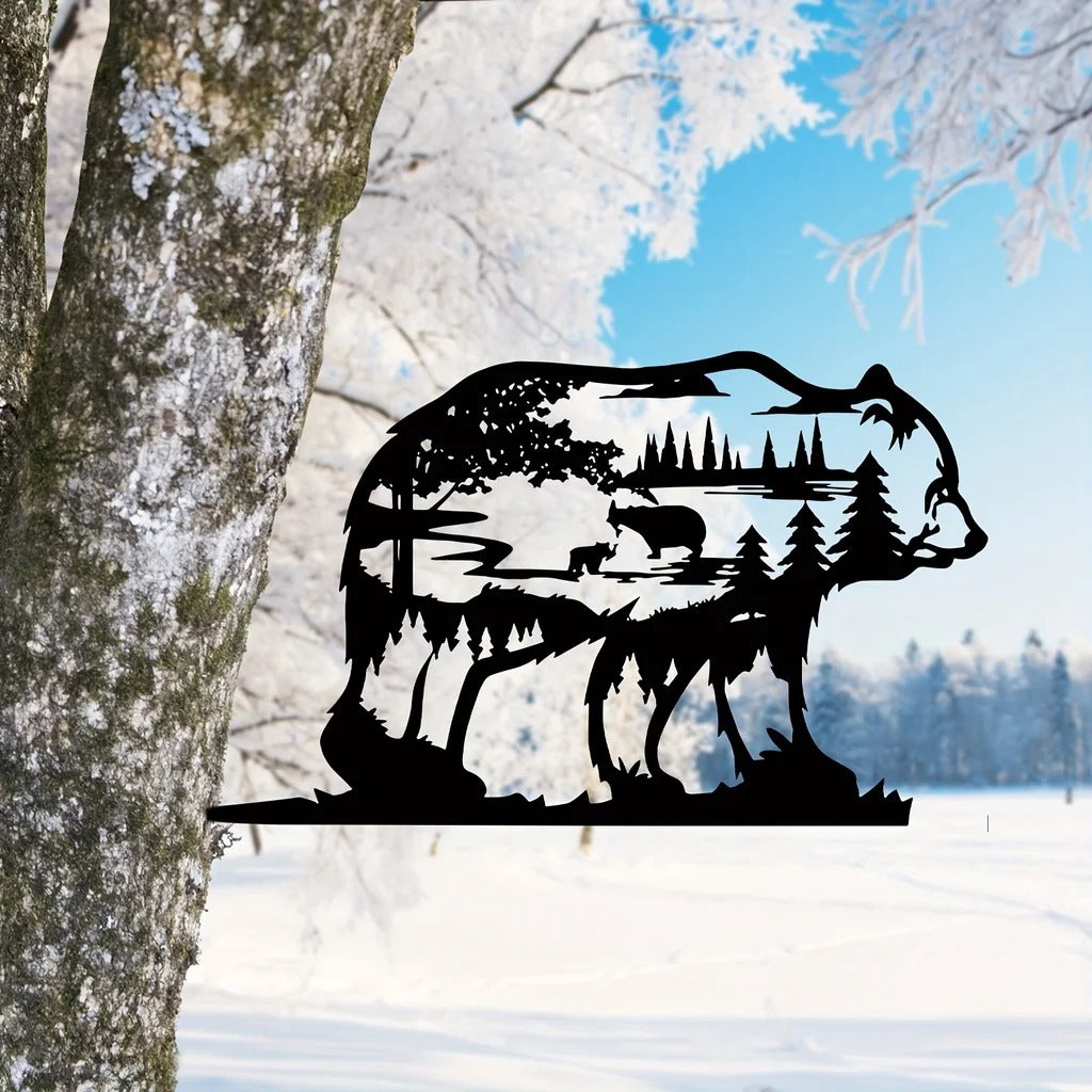 Dark Gothic Black Metal Bear Silhouette Wall Art - Forest