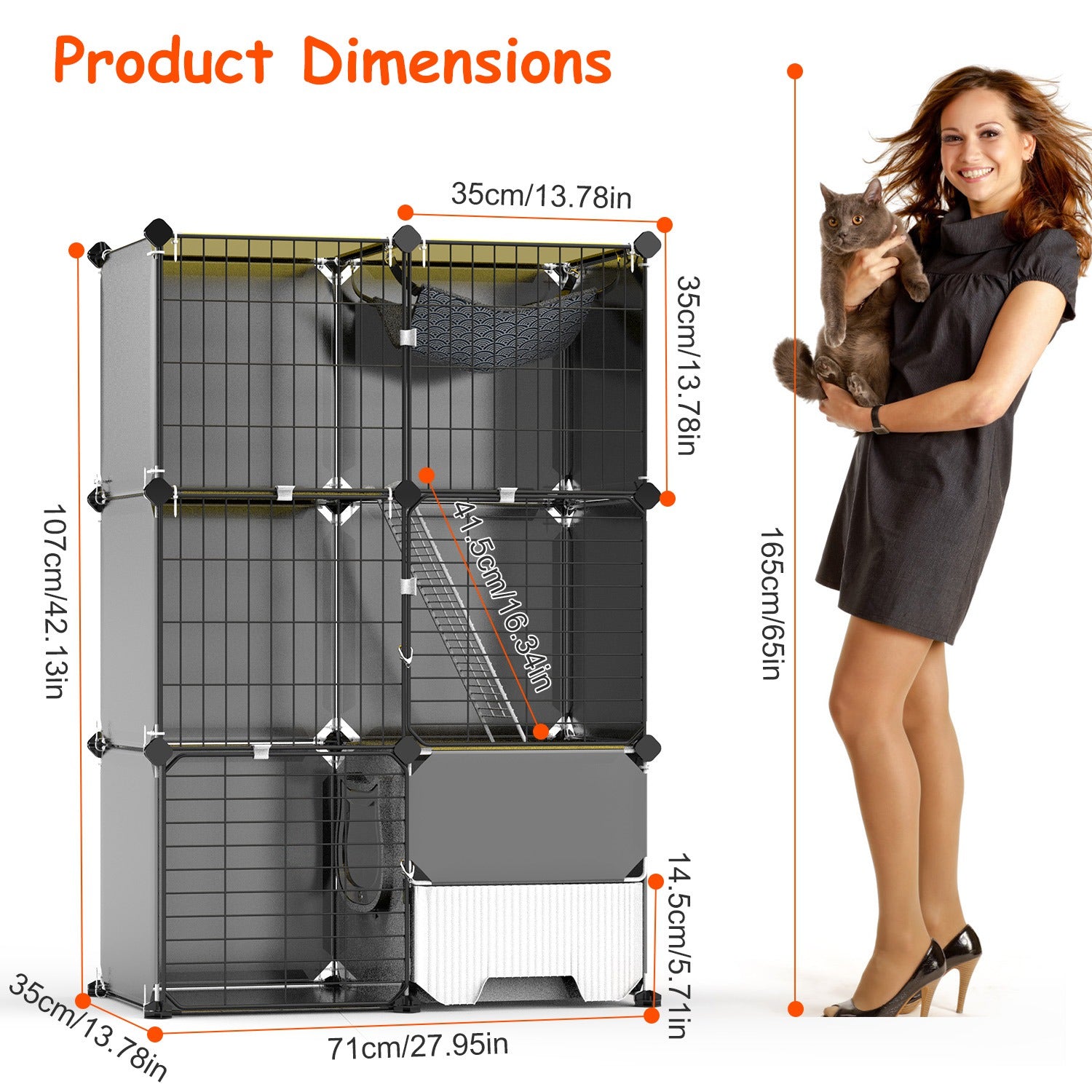 3 Tier Cat Cage Indoor With Litter Box Hammock Detachable Metal Wire Cat Kennel Cat House Cat Enclosure With Ladder For 1-2 Kittens