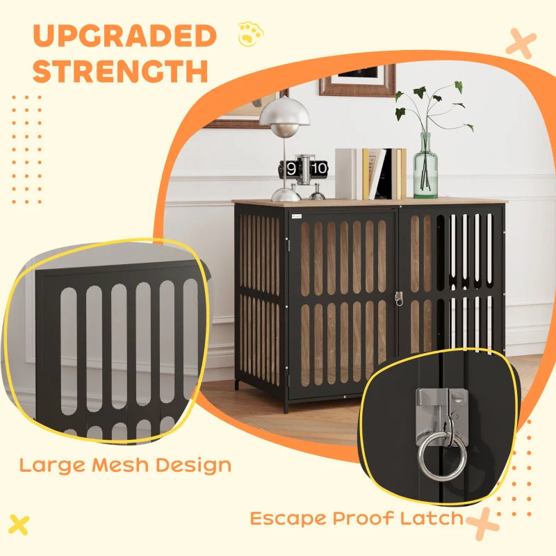 Dog Crate Furniture W Anti-Chew Resistant Mesh, Anti-Escape Single Door, For Large Dogs, Walnut Brown
