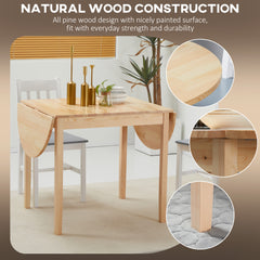 55" Wood Kitchen Table, Drop Leaf Tables for Small Spaces, Natural