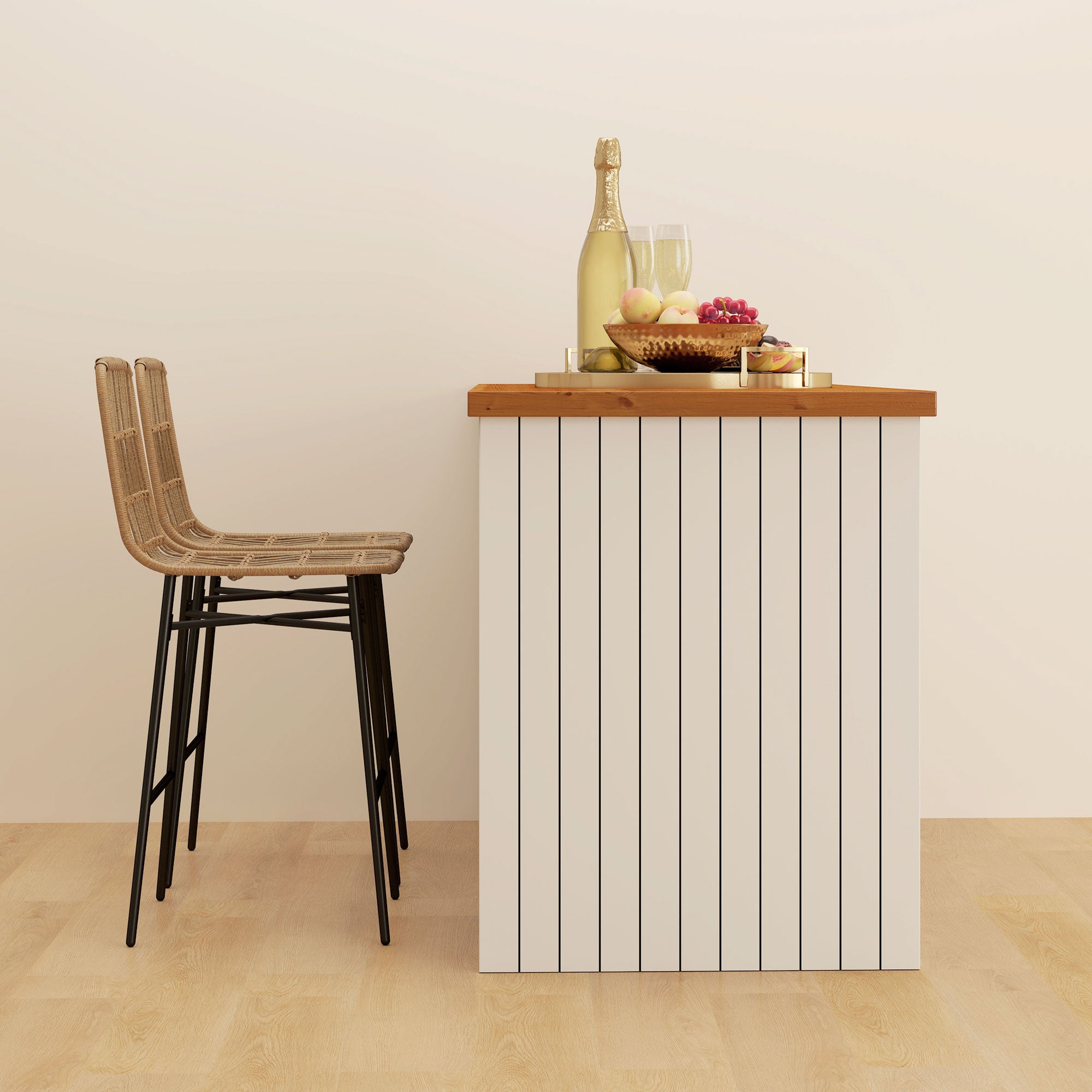 Rattan Counter Bar Stools Set of 2, 26" Counter Height Barstools with Back, Bar Chairs for Kitchen Island, Brown