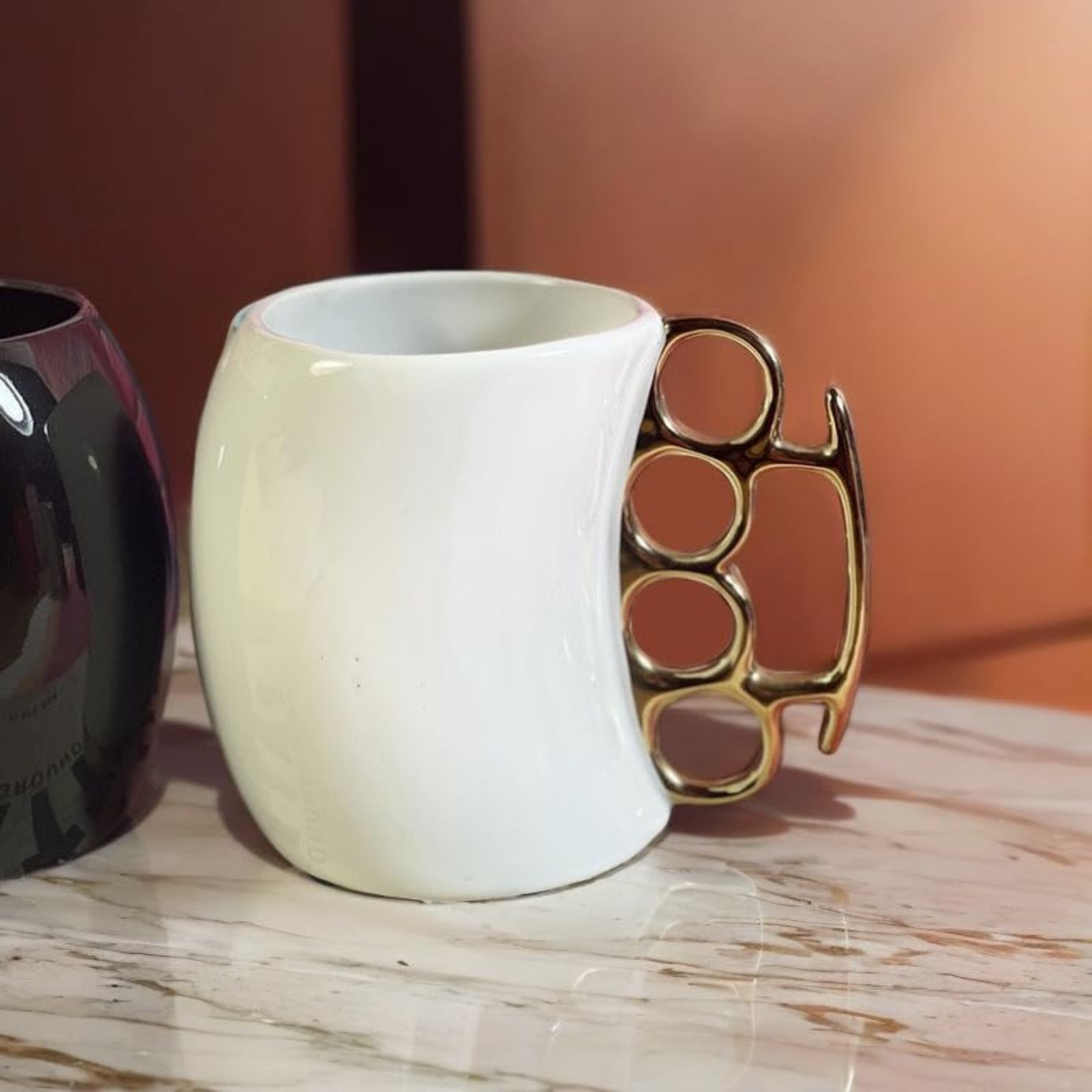 Novelty Brass Knuckle Coffee Mug, Ceramic, Black And White, Unique Handle Design, Funny Mugs Gifts For Christmas Novelty Ceramic Coffee Mug, X Mas Presents, Christmas Funny Gifts, Funny Gifts