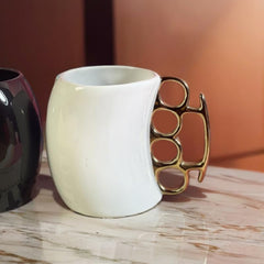 Novelty Brass Knuckle Coffee Mug, Ceramic, Black And White, Unique Handle Design, Funny Mugs Gifts For Christmas Novelty Ceramic Coffee Mug, X Mas Presents, Christmas Funny Gifts, Funny Gifts