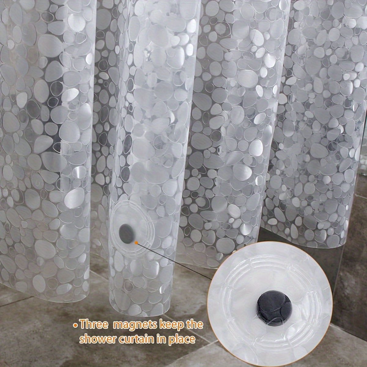 3D Pebble Pattern Shower Curtain In PEVA Durable Material, 71x71 Inches With Strong Magnets, Suitable For Shower Cabins And Bathtubs