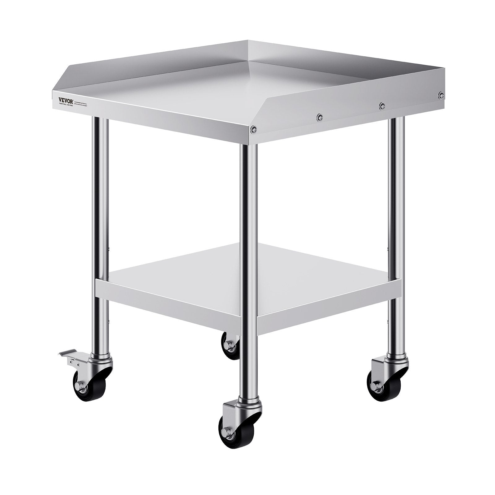 Stainless Steel Work Table, 24 X 24 X 30 Inch Commercial Food Prep Worktable With 4 Wheels, Casters, 3-Sided Backsplash Heavy Duty Prep Worktable, Metal Work Table For Restaurant Home Hotel