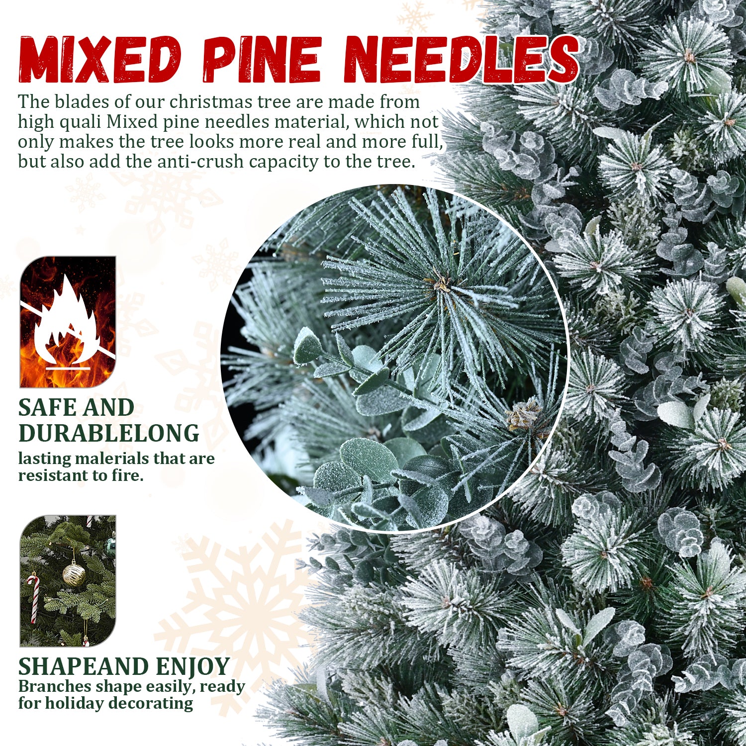 4FT Snow Flocked Christmas Tree Premium Artificial Christmas Tree With 404 Mixed PE Leaves & Tips, Small Realistic Full Pine Unlit Faux Xmas Tree With Snow For Home Office Holiday Decor