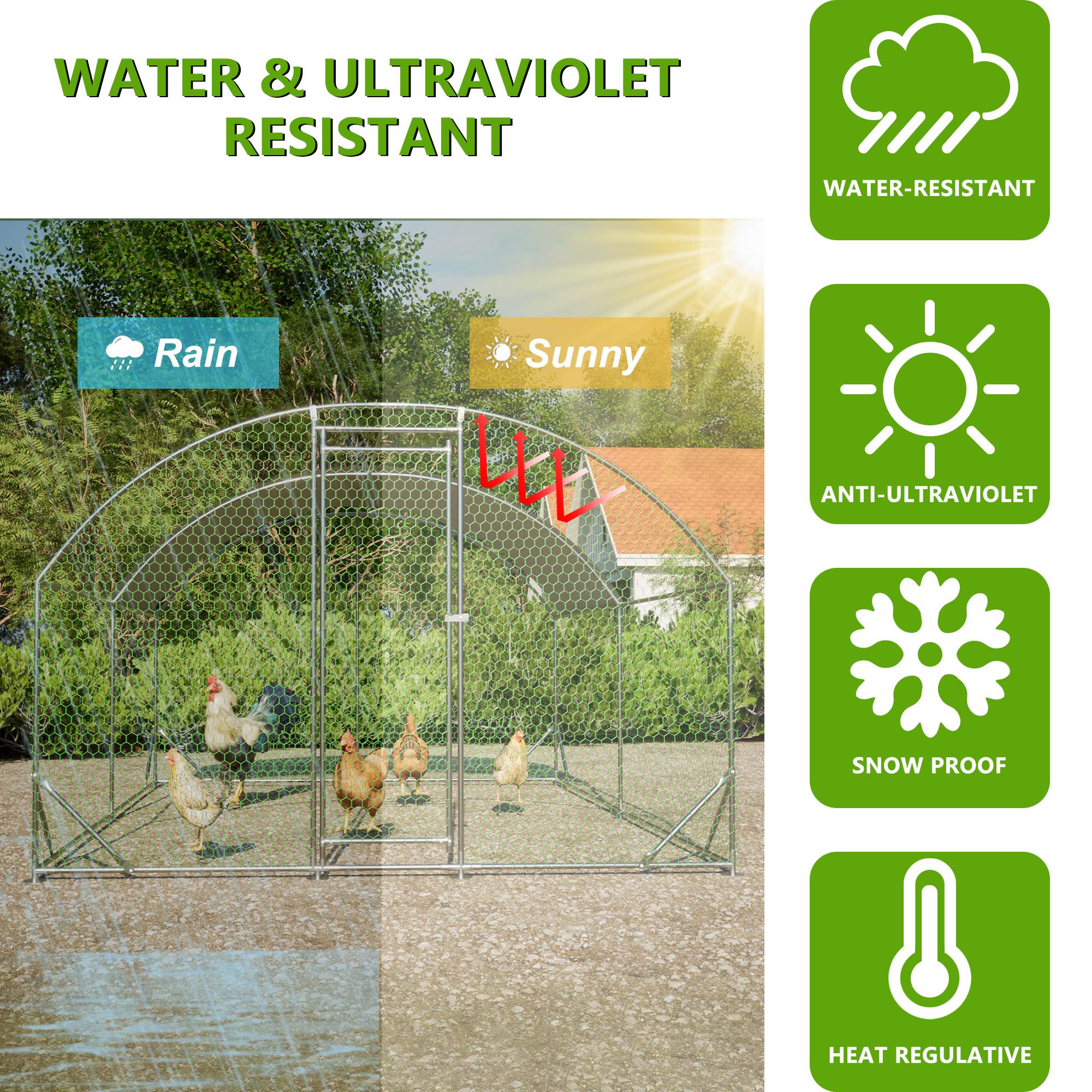 Large Chicken Coop Metal Chicken Run With Waterproof And Anti-UV Cover, Dome Shaped Walk-in Fence Cage Hen House For Outdoor And Yard Farm Use,9.84 X 13.12 X 6.56 Ft