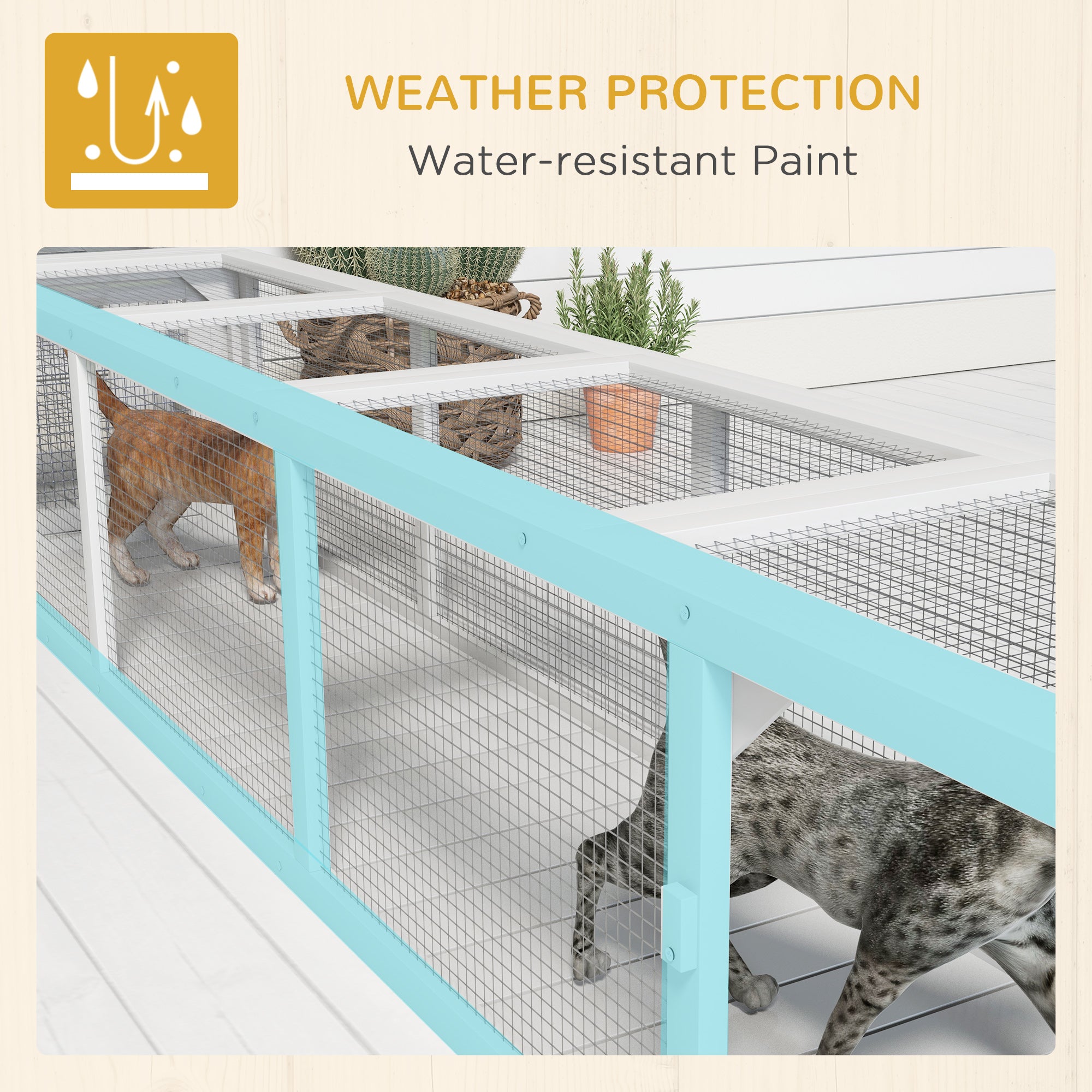 Wooden Cat Run with Weather Protection, Connecting Inside and Outside, 79"L x 15"W x 15"H, White
