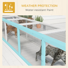 Wooden Cat Run with Weather Protection, Connecting Inside and Outside, 79"L x 15"W x 15"H, White
