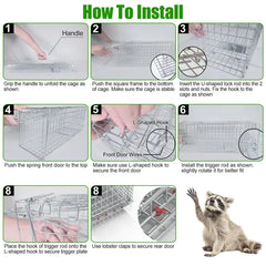 Humane Cat Trap Cage With Waterproof Cover Gloves Catch Release Live Animal Rodent Cage Collapsible Galvanized Wire For Raccoons Beavers Groundhogs Foxes Armadillos