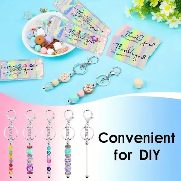 60 Pcs Beadable Keychain Bar Bulk Silver Bead Keychain Beaded Item For Pendant DIY Alloy Blank Key Chain Accessories Bulk Includes 20 Beadable Keychain 20 Bags 20 Cards
