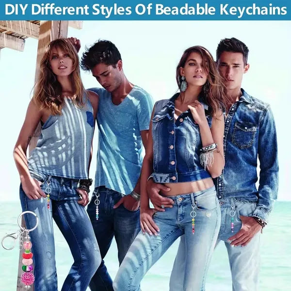 60 Pcs Beadable Keychain Bar Bulk Silver Bead Keychain Beaded Item For Pendant DIY Alloy Blank Key Chain Accessories Bulk Includes 20 Beadable Keychain 20 Bags 20 Cards