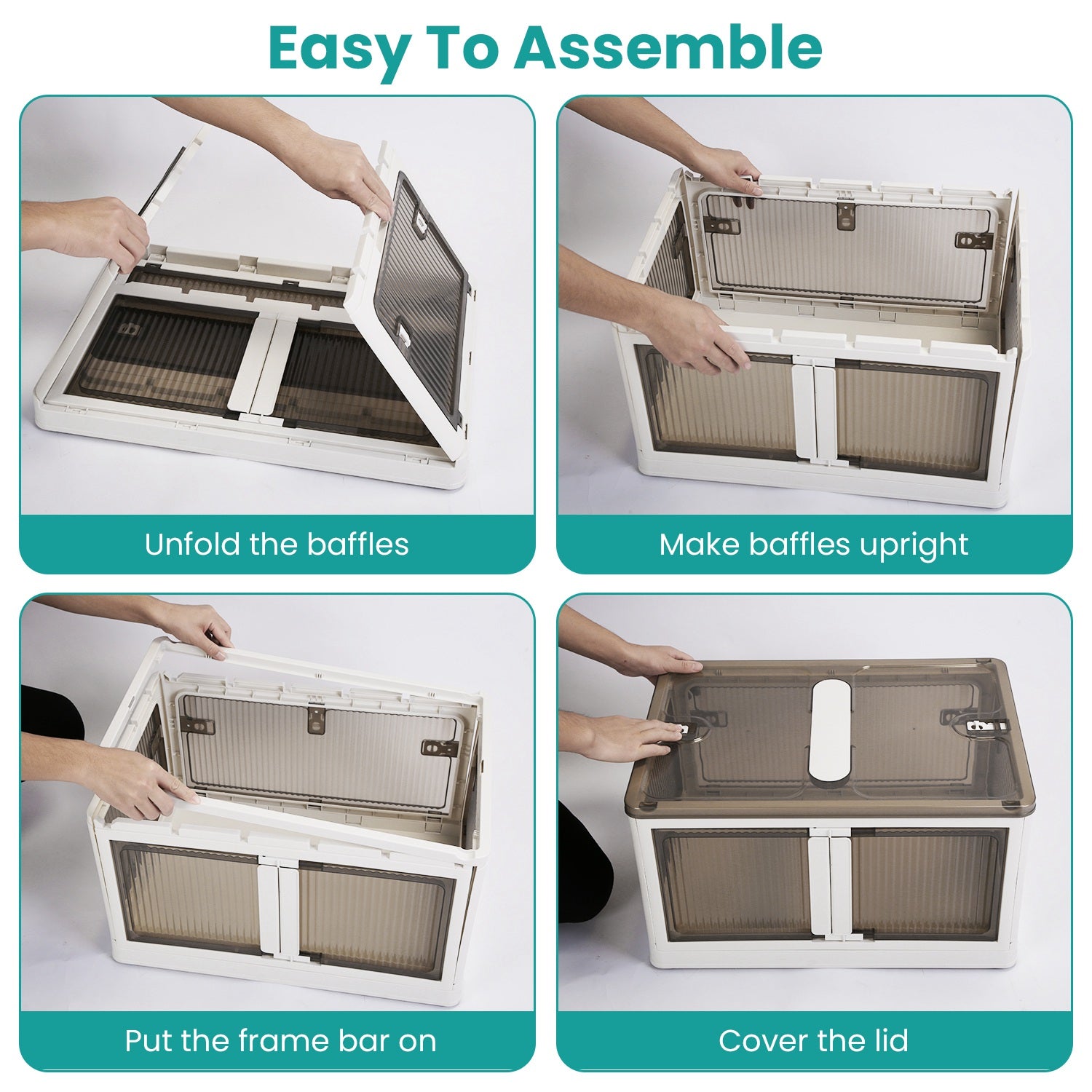 3Pcs Foldable Storage Bins With Lid 4 Doors Collapsible Stackable Closet Organizer Containers With Lock 4Pcs Wheels