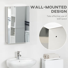 Wall Mounted Bathroom Medicine Cabinet Mirrored Cabinet with Hinged Door 3-Tier Storage Shelves Silver