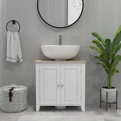 Pedestal Sink Storage Cabinet, Under Sink Cabinet with U-Shape and Adjustable Internal Shelf, White