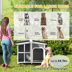 Cabin-Style Wooden Dog House for Large Dogs with Openable Roof & Giant Window, Dark Gray