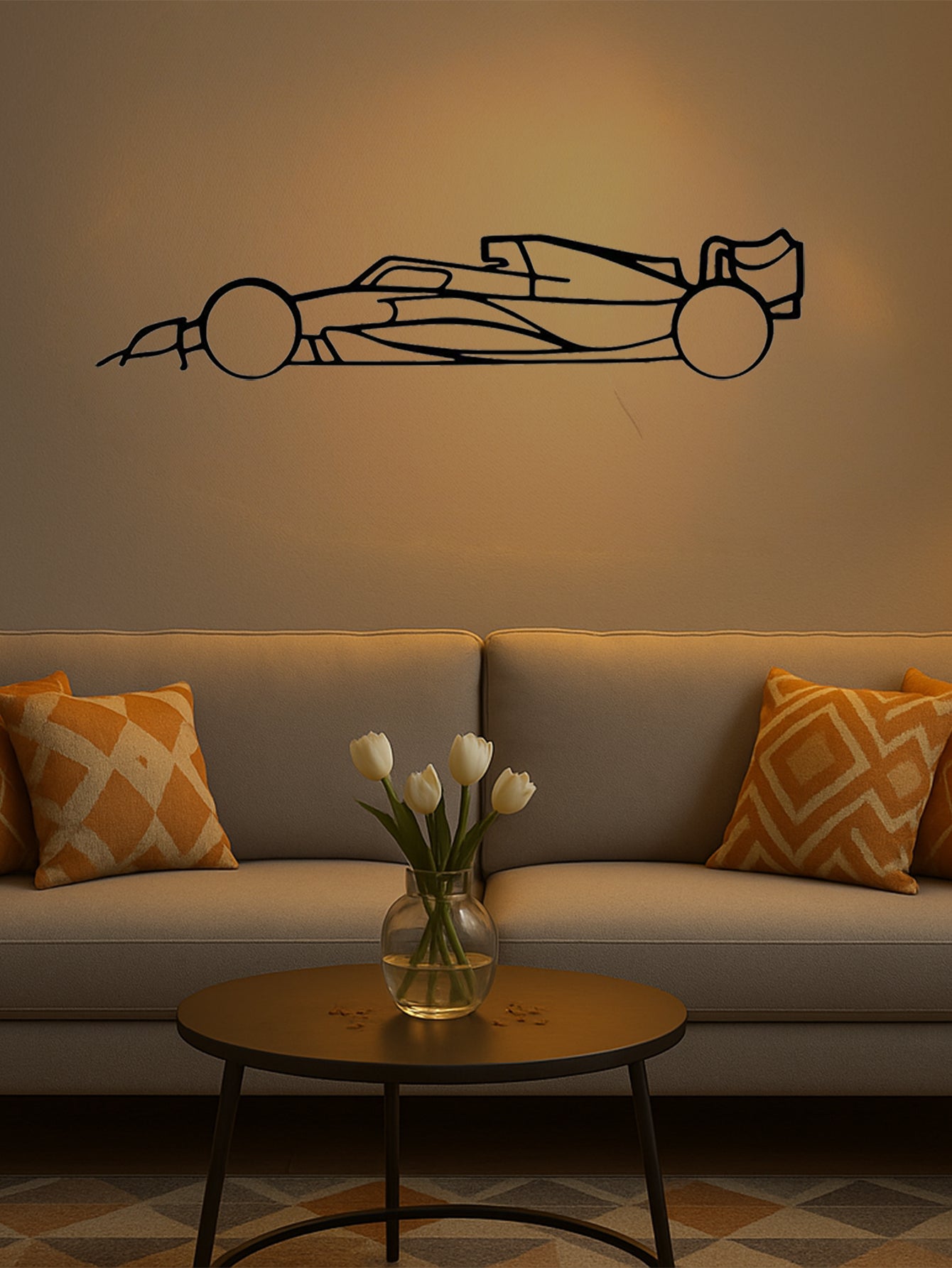 Laser-Cut Metal Wall Art Precise Sports Car Silhouette