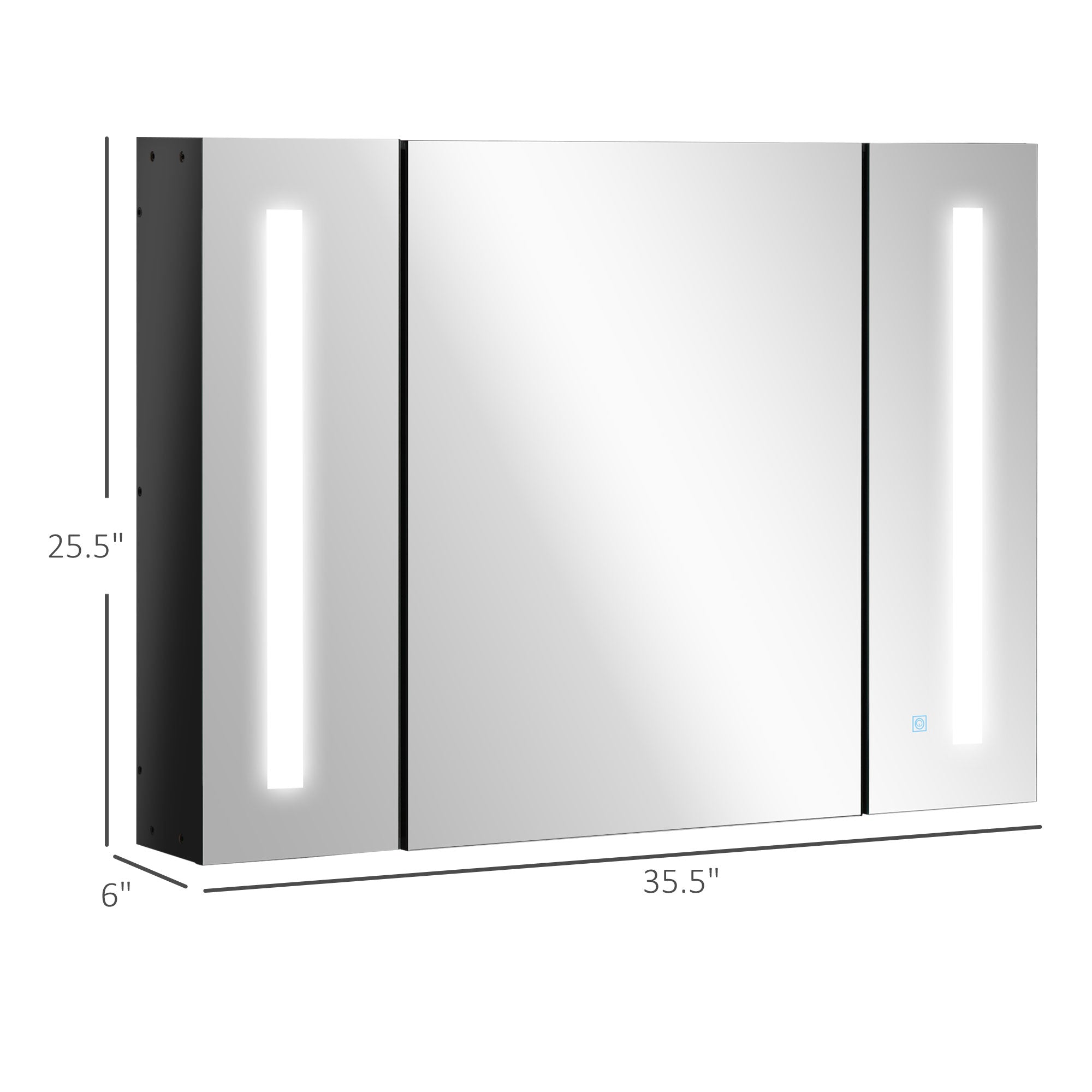 LED Lighted Medicine Cabinet with Mirror, 35.5"W x 25.5"H Wall Mounted Bathroom Cabinet with 3 Cupboards, Memory Function, USB Charge, High Gloss Black