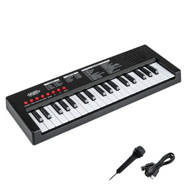 Black 37 Keys Kids Electronic Keyboard With Microphone, 8 Tones & 8 Rhythms Piano Toy For Ages 3+