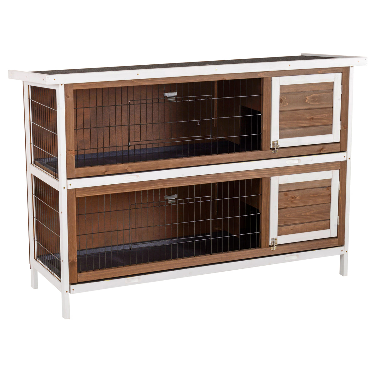 Wooden Rabbit Hutch w/ Dividers Asphalt Roof for Small Animals & Outdoors, Brown