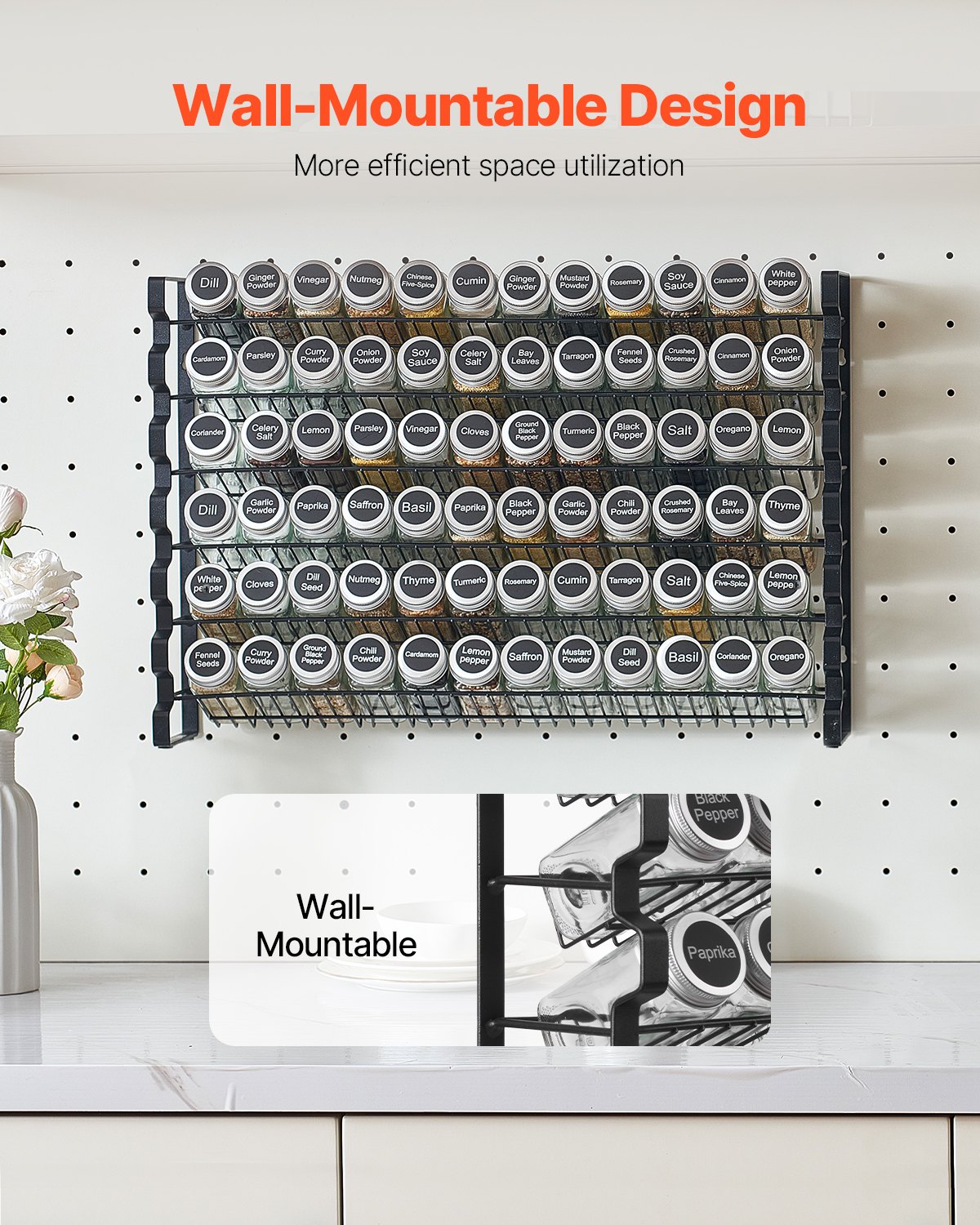 Spice Rack Organizer For Cabinet Seasoning Storage Set Wall Mounted 4 Pack