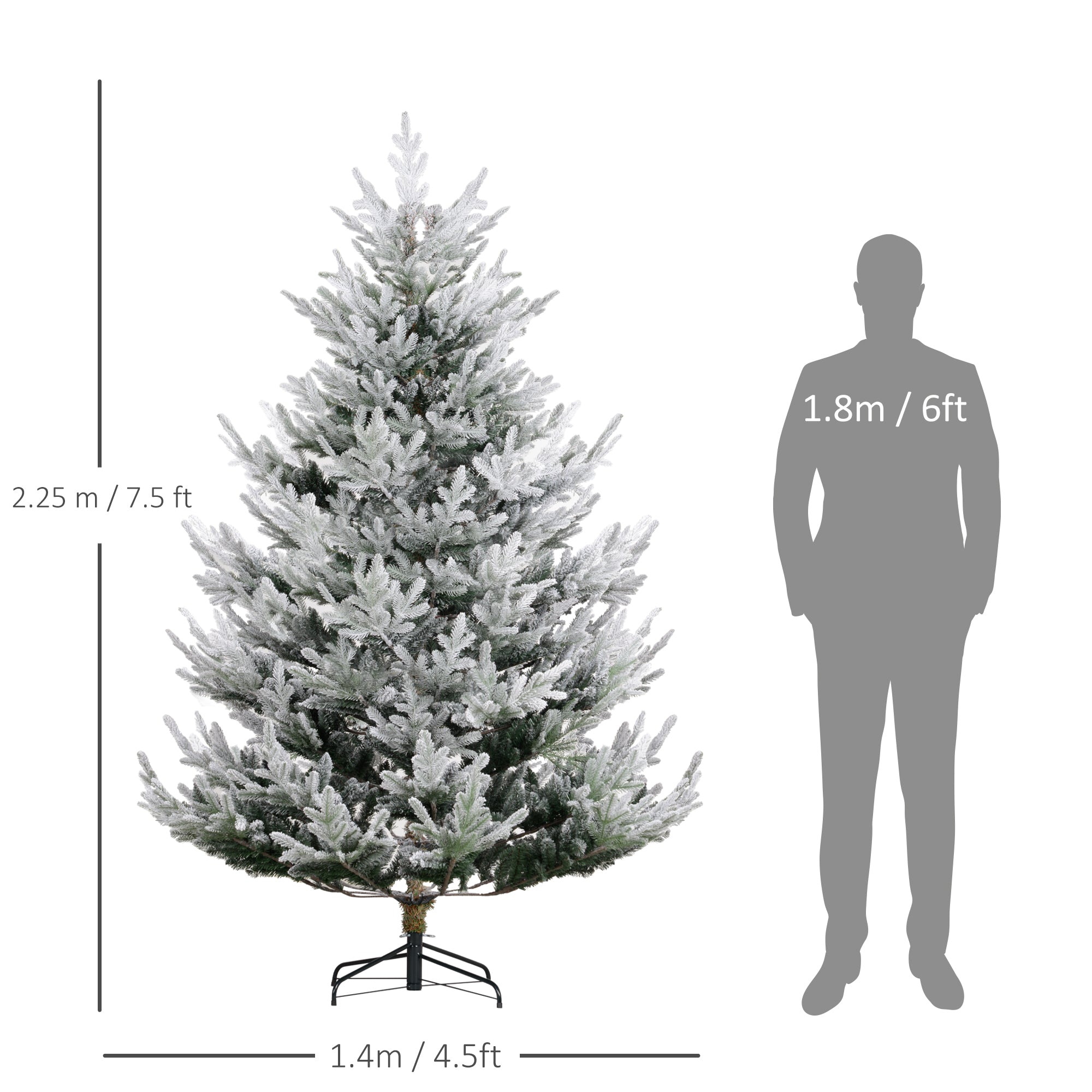 HOMCOM 7.5 Foot Artificial Christmas Tree, Pine Hinged Xmas Tree With 1218 Realistic Branches, Steel Base, Auto Open, Green