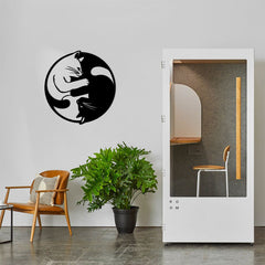 Metal Yin Yang Cat Wall Art Sculpture, Handmade Indoor