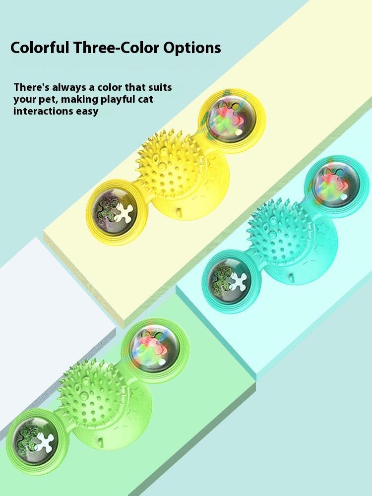 Interactive Windmill Cat Toy With LED Light Ball, Suction Cup, And Catnip Indoor Cat Exercise And Entertainment Set.