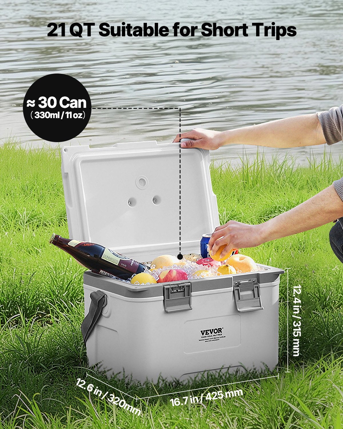 Portable Cooler 21 QT Insulated Hard Cooler 30 Can Capacity With Handles Strap