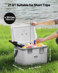 Portable Cooler 21 QT Insulated Hard Cooler 30 Can Capacity With Handles Strap